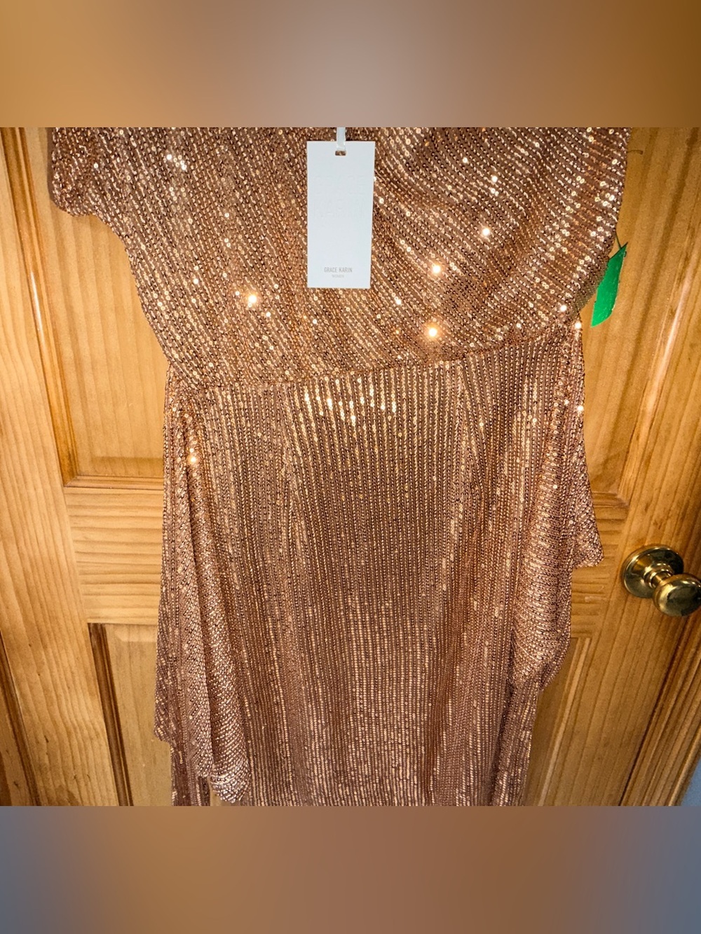 NWT Grace Karin Sequined Asymmetric Off Shoulder Bodycon Party Midi Dress-M - Picture 5 of 14